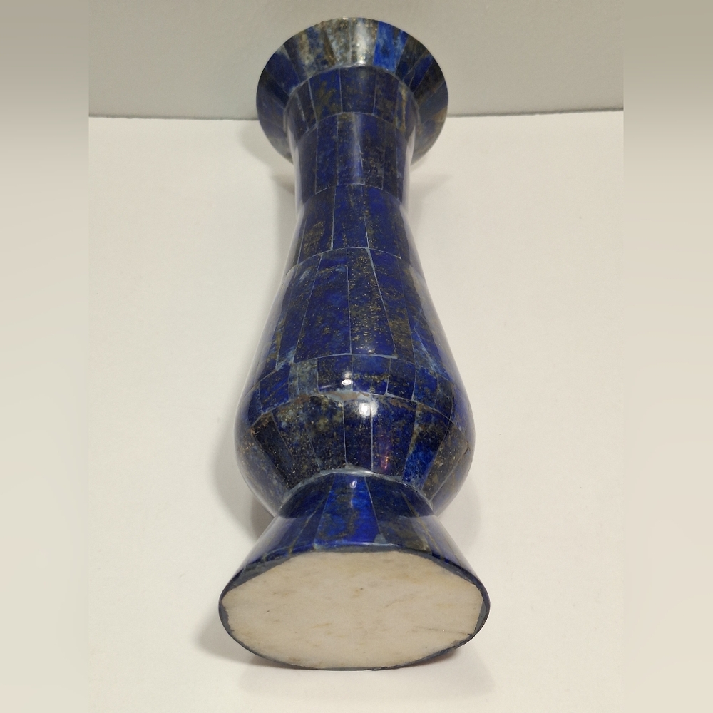 Blue Lapis Lazuli Handmade Brass Lined Natural Gemstone Inlay Vase Cobalt Unique - Picture 7 of 15